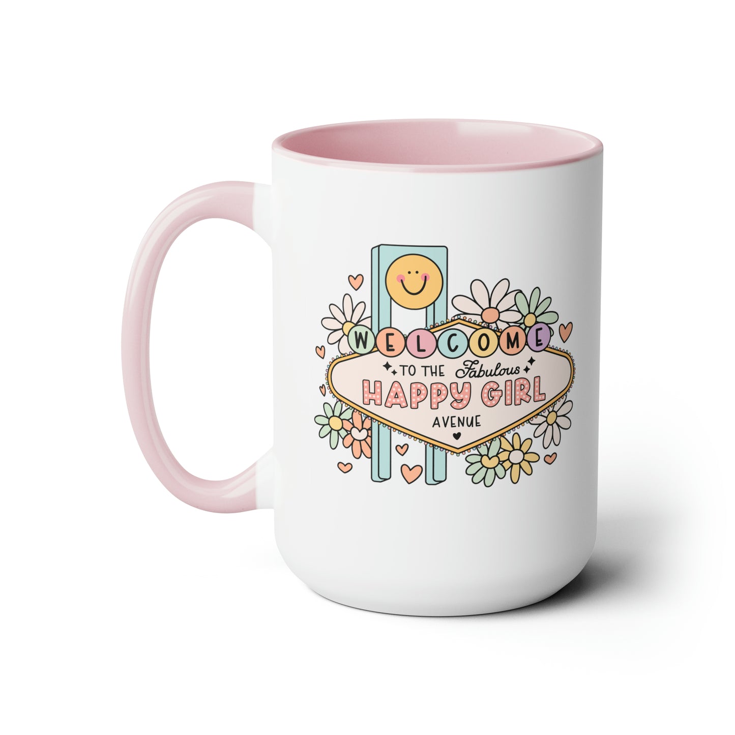 Happy Girl Two-Tone Coffee Mugs, 15oz