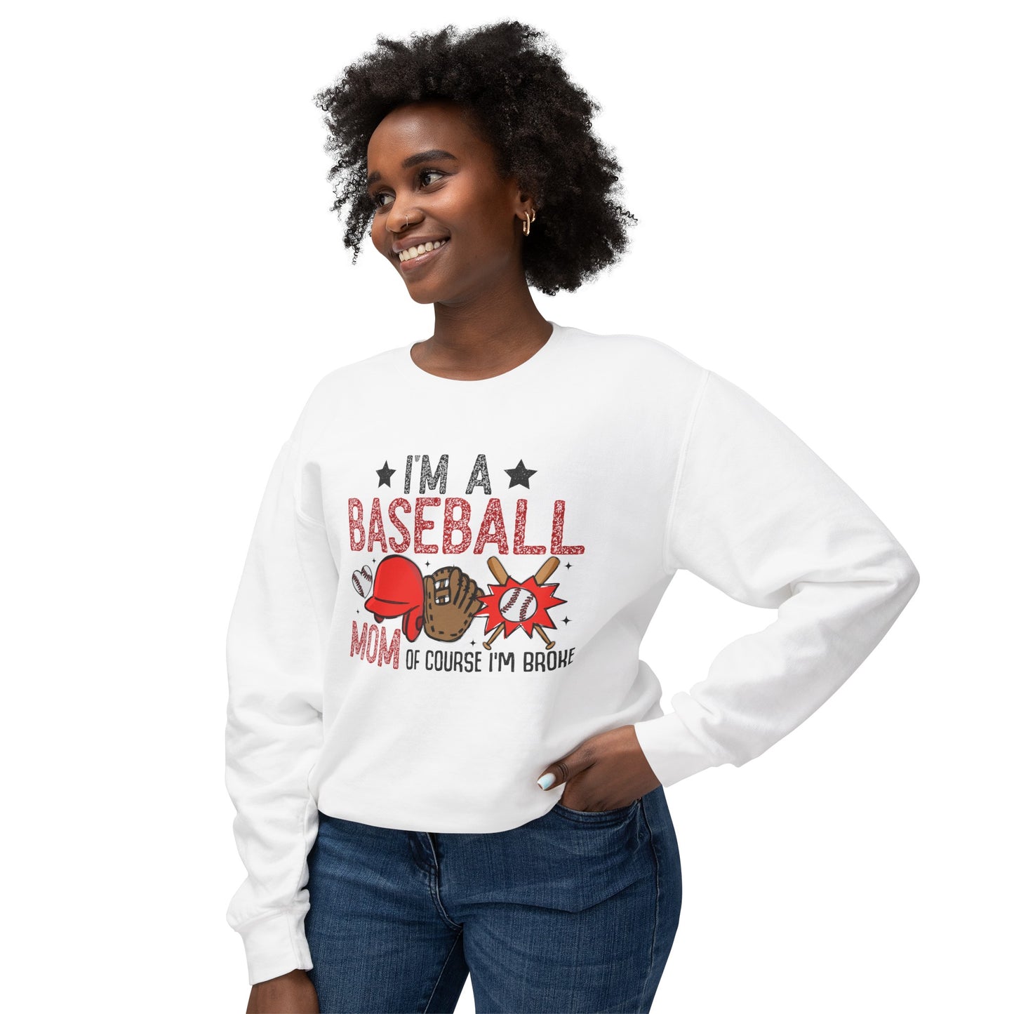 Broke Baseball Mom Unisex Lightweight Crewneck Sweatshirt