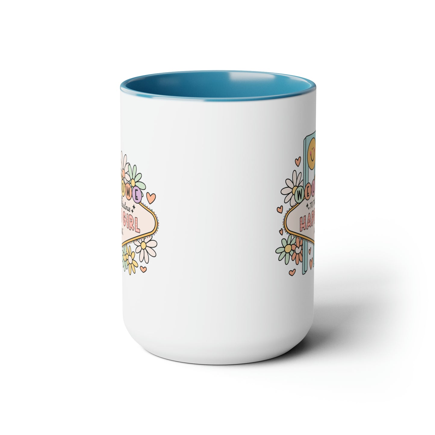 Happy Girl Two-Tone Coffee Mugs, 15oz