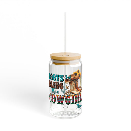 Boots and Bling a Cowgirl Thing Sipper Glass, 16oz