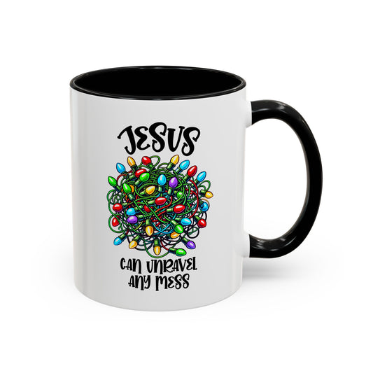 Jesus Can Unravel Any Mess Accent Coffee Mug (11, 15oz)