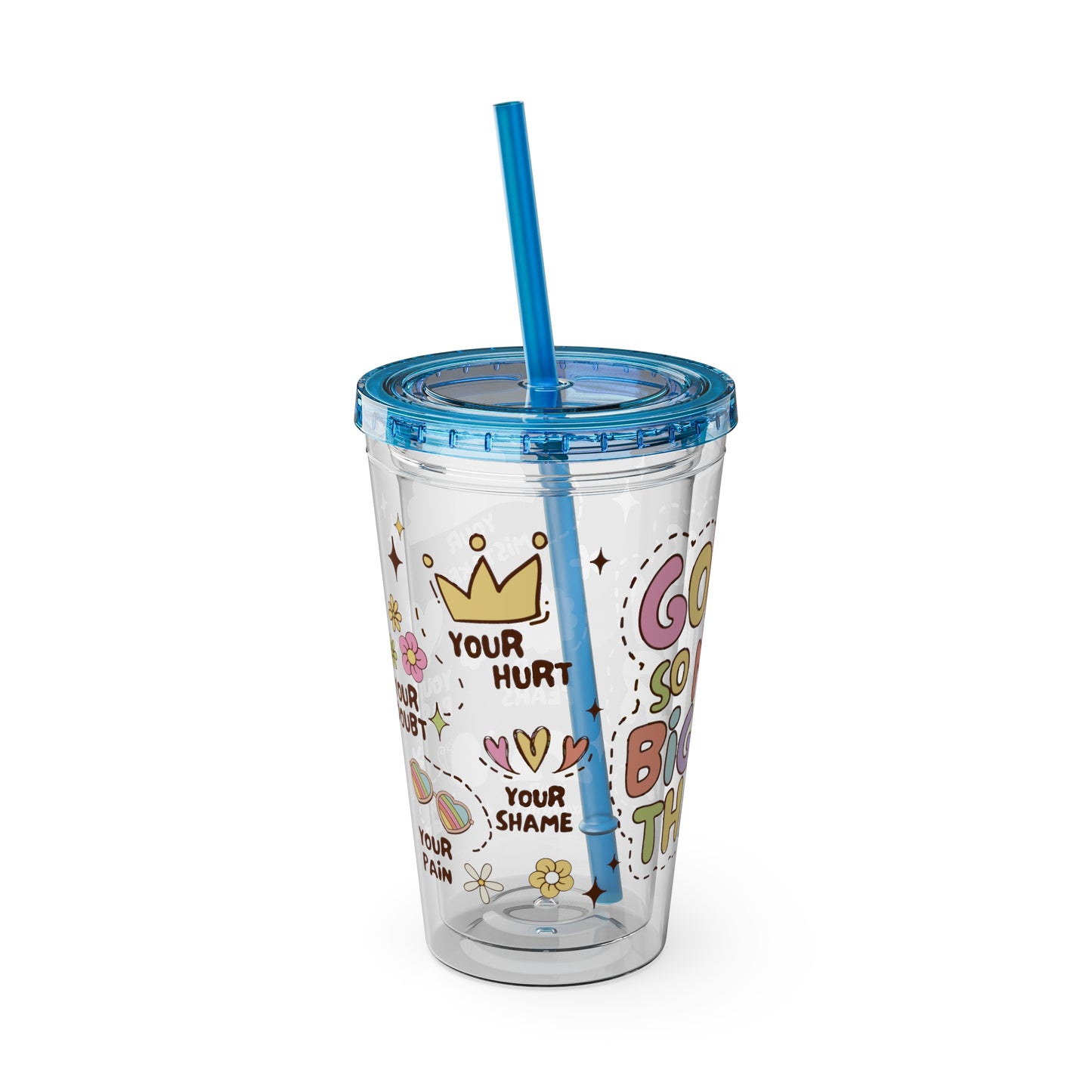 God is Bigger Sunsplash Tumbler with Straw, 16oz