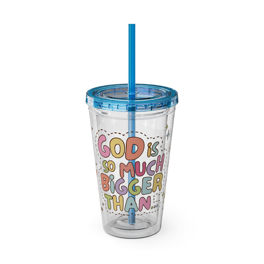 God is Bigger Sunsplash Tumbler with Straw, 16oz