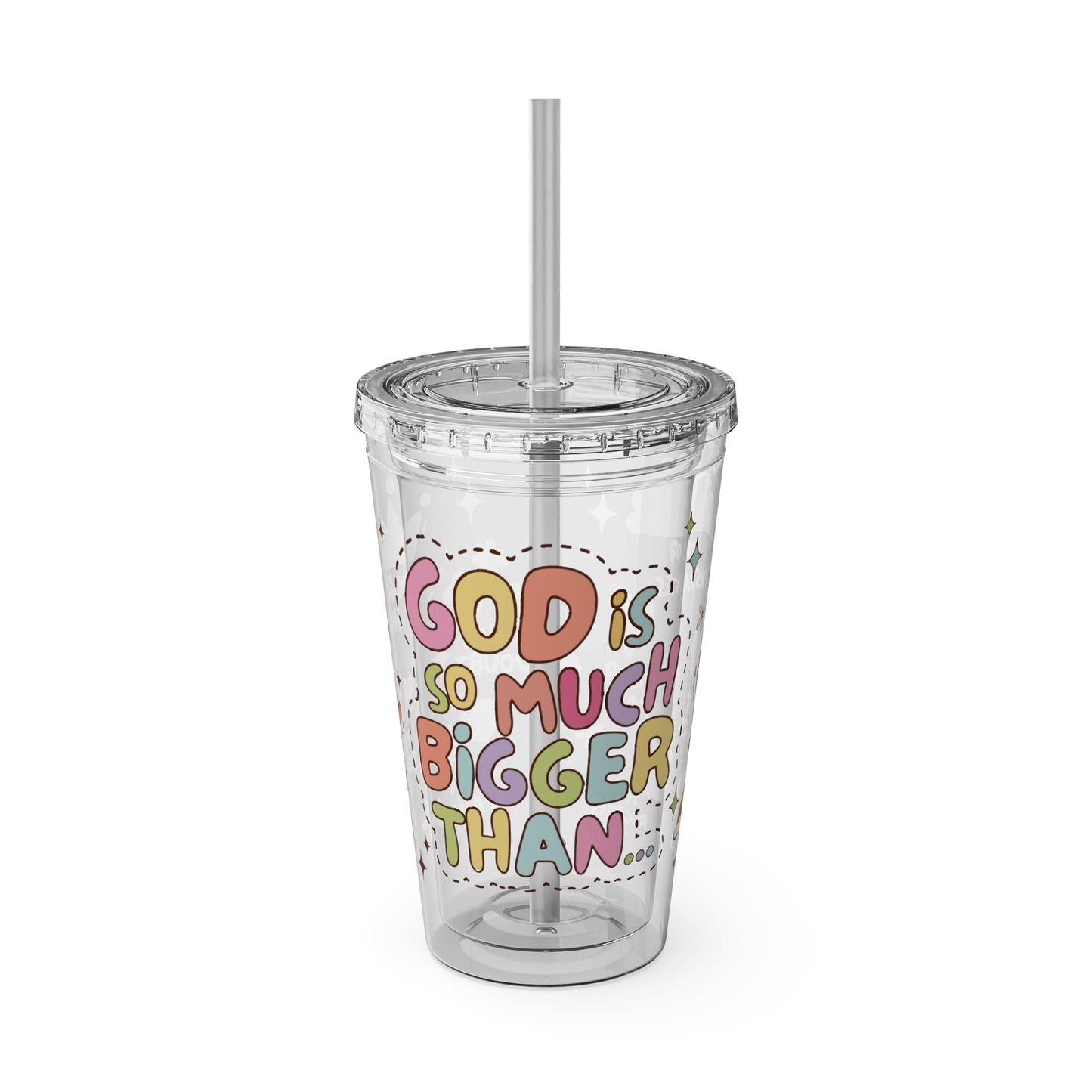 God is Bigger Sunsplash Tumbler with Straw, 16oz