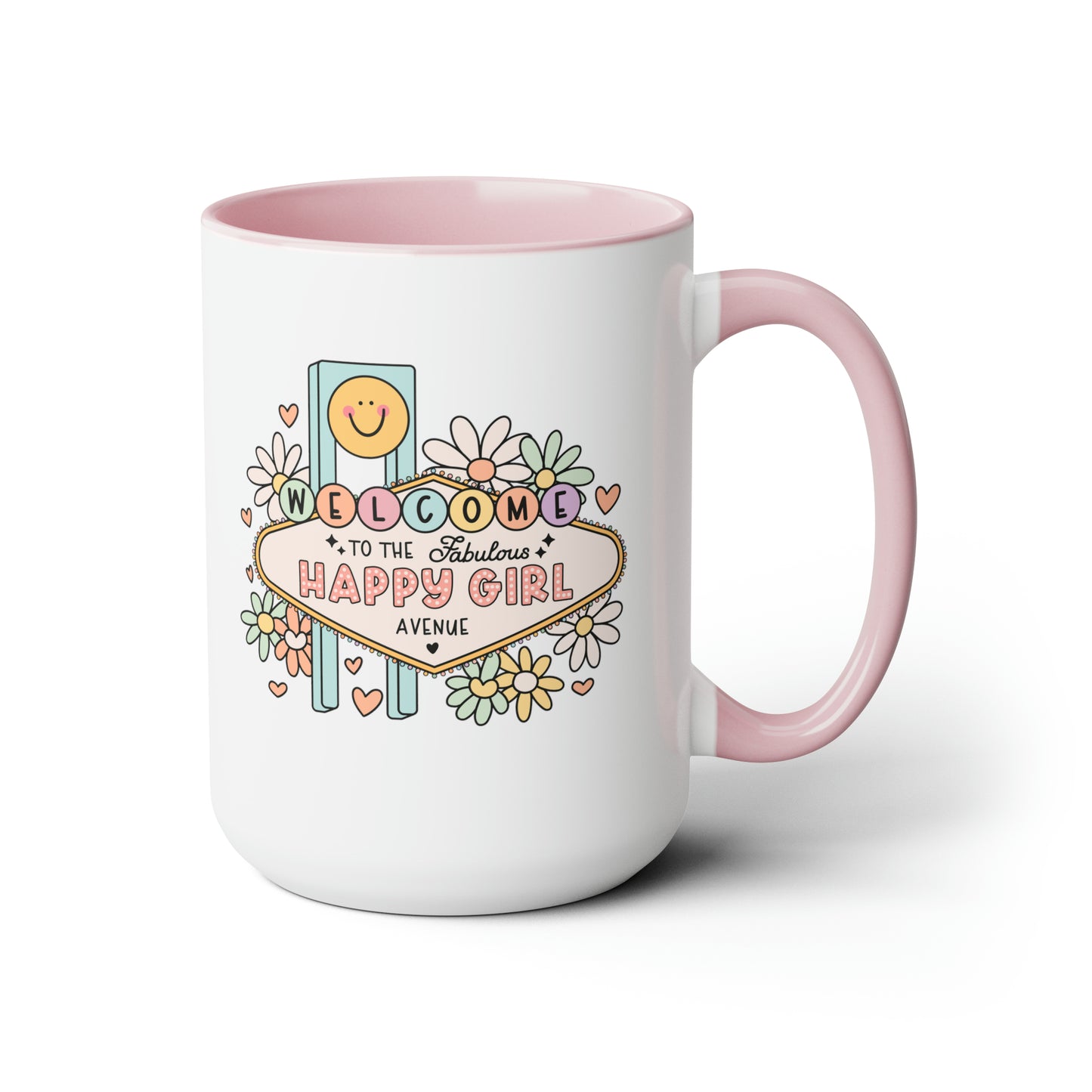 Happy Girl Two-Tone Coffee Mugs, 15oz