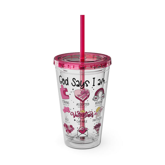 God Says I Am Sunsplash Tumbler with Straw, 16oz