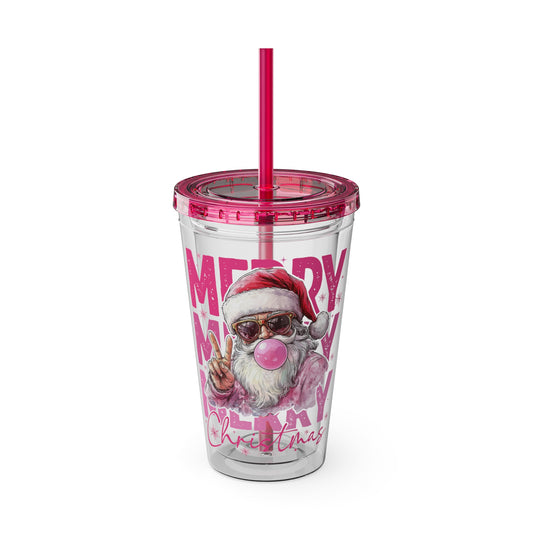 Merry Santa Sunsplash Tumbler with Straw, 16oz