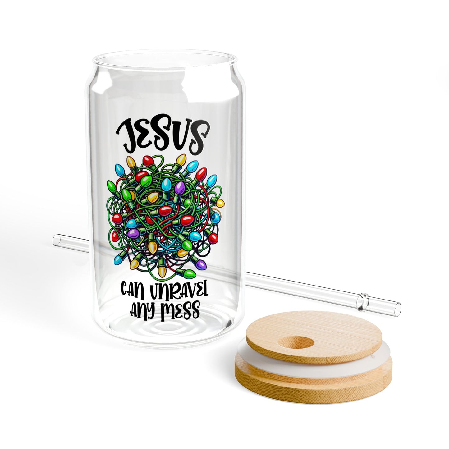 Jesus Can Unravel Any Mess Sipper Glass, 16oz