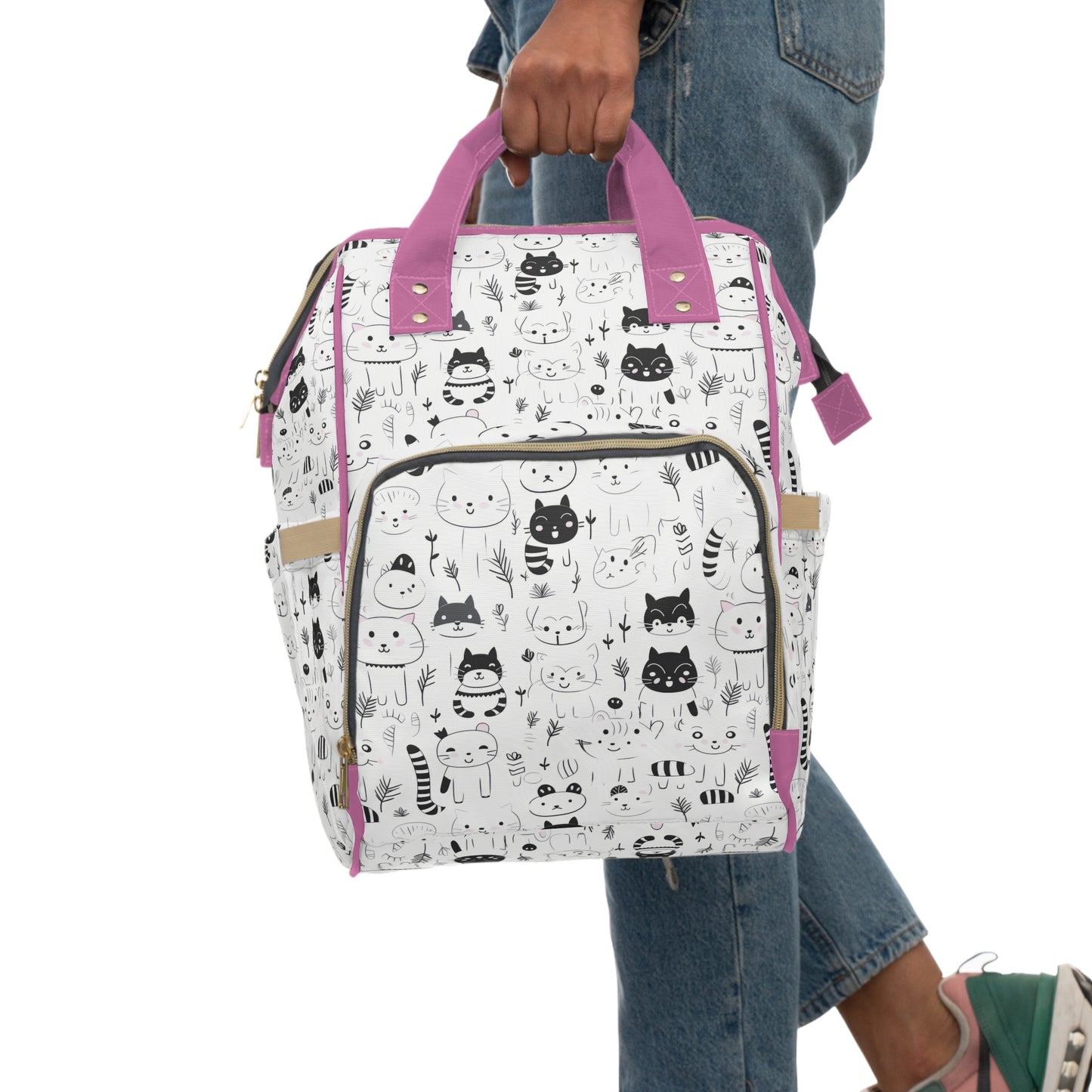 Pink Cutie Cats Multifunctional Diaper Backpack