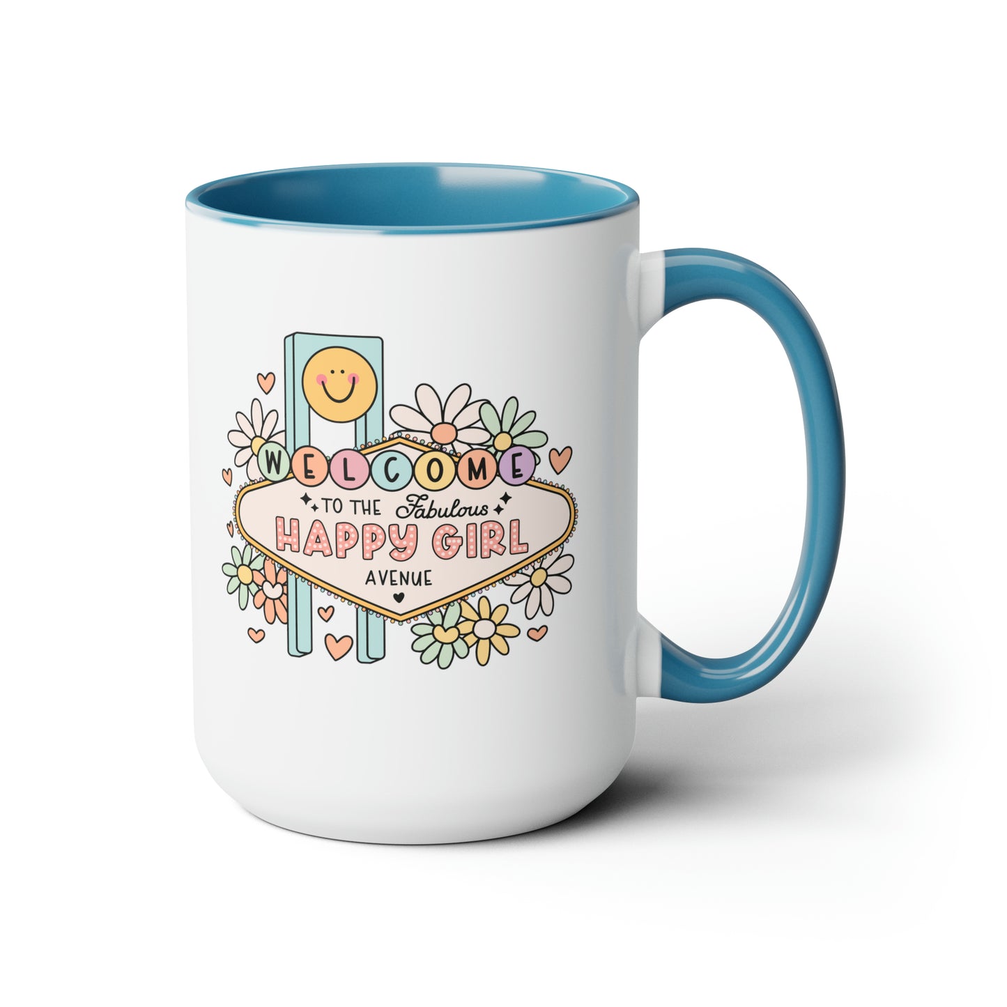 Happy Girl Two-Tone Coffee Mugs, 15oz