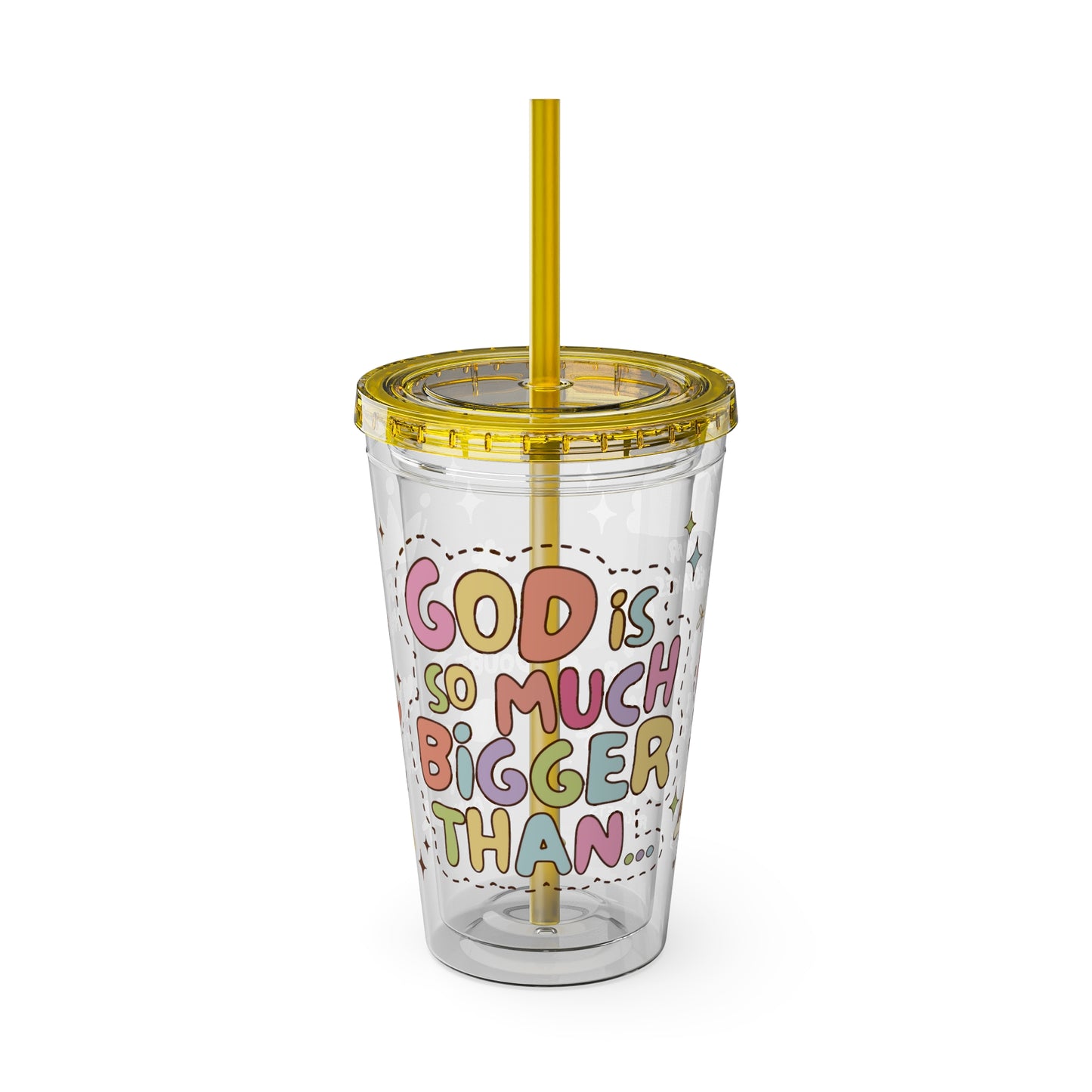 God is Bigger Sunsplash Tumbler with Straw, 16oz