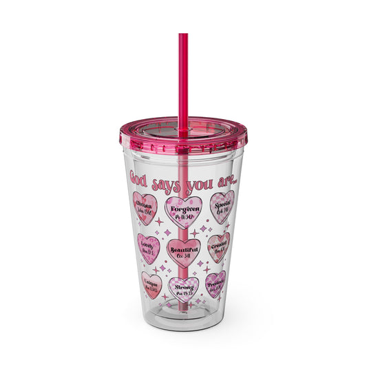 God Says Sunsplash Tumbler with Straw, 16oz