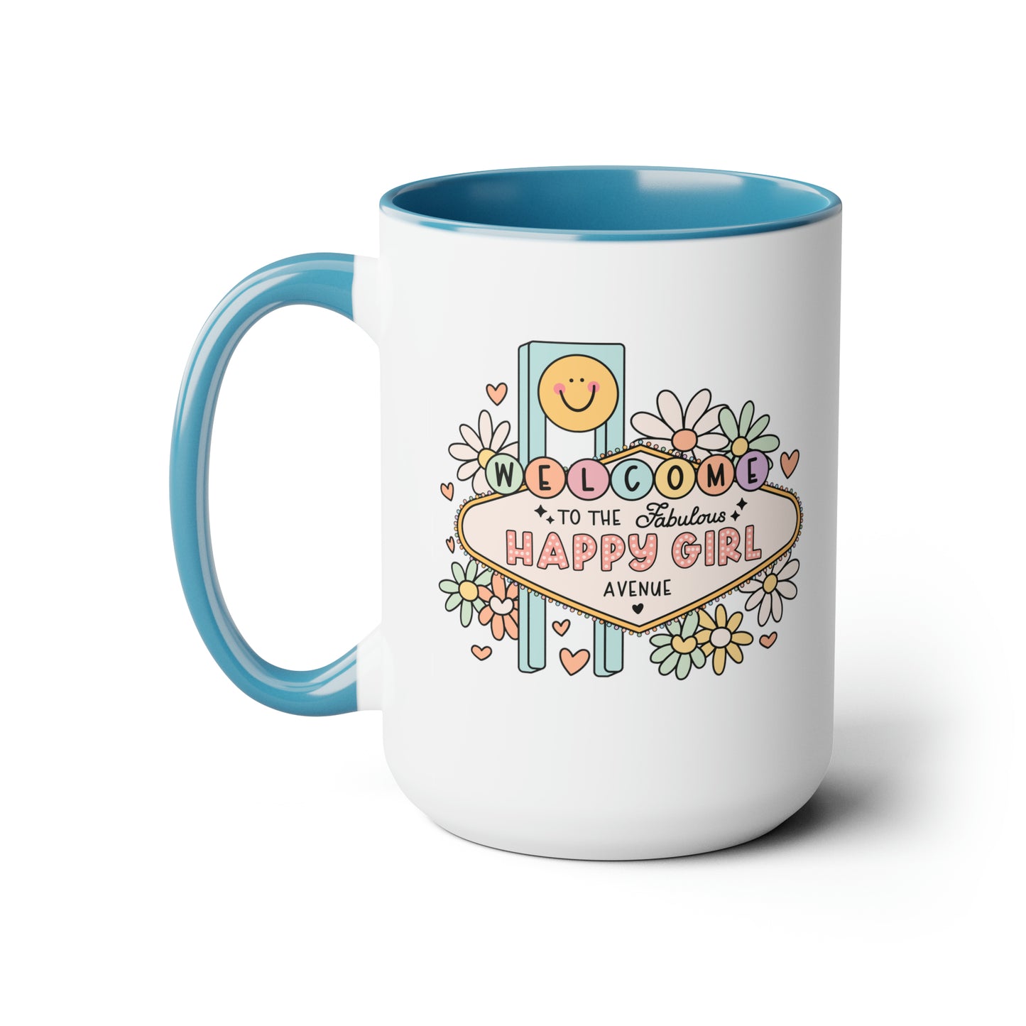 Happy Girl Two-Tone Coffee Mugs, 15oz