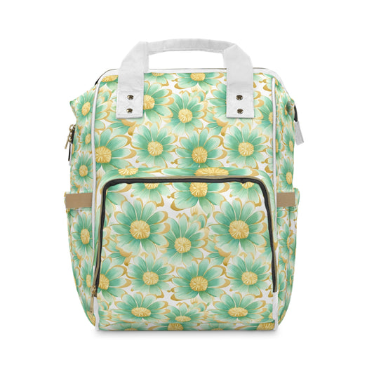 Mint Flower Power Multifunctional Diaper Backpack