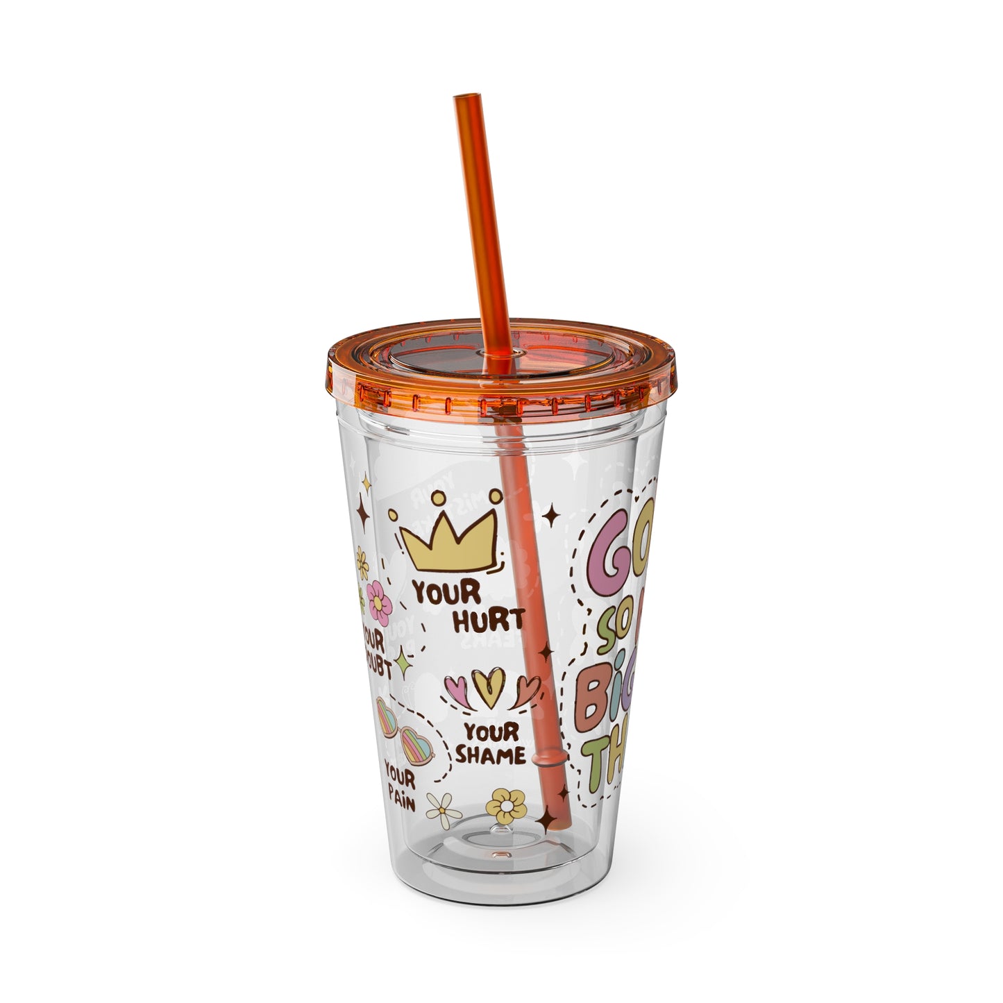 God is Bigger Sunsplash Tumbler with Straw, 16oz