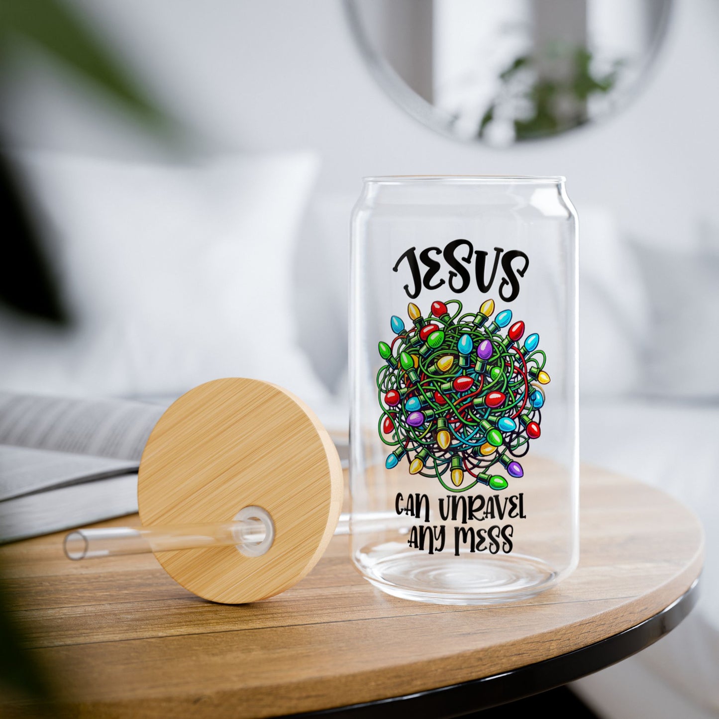 Jesus Can Unravel Any Mess Sipper Glass, 16oz