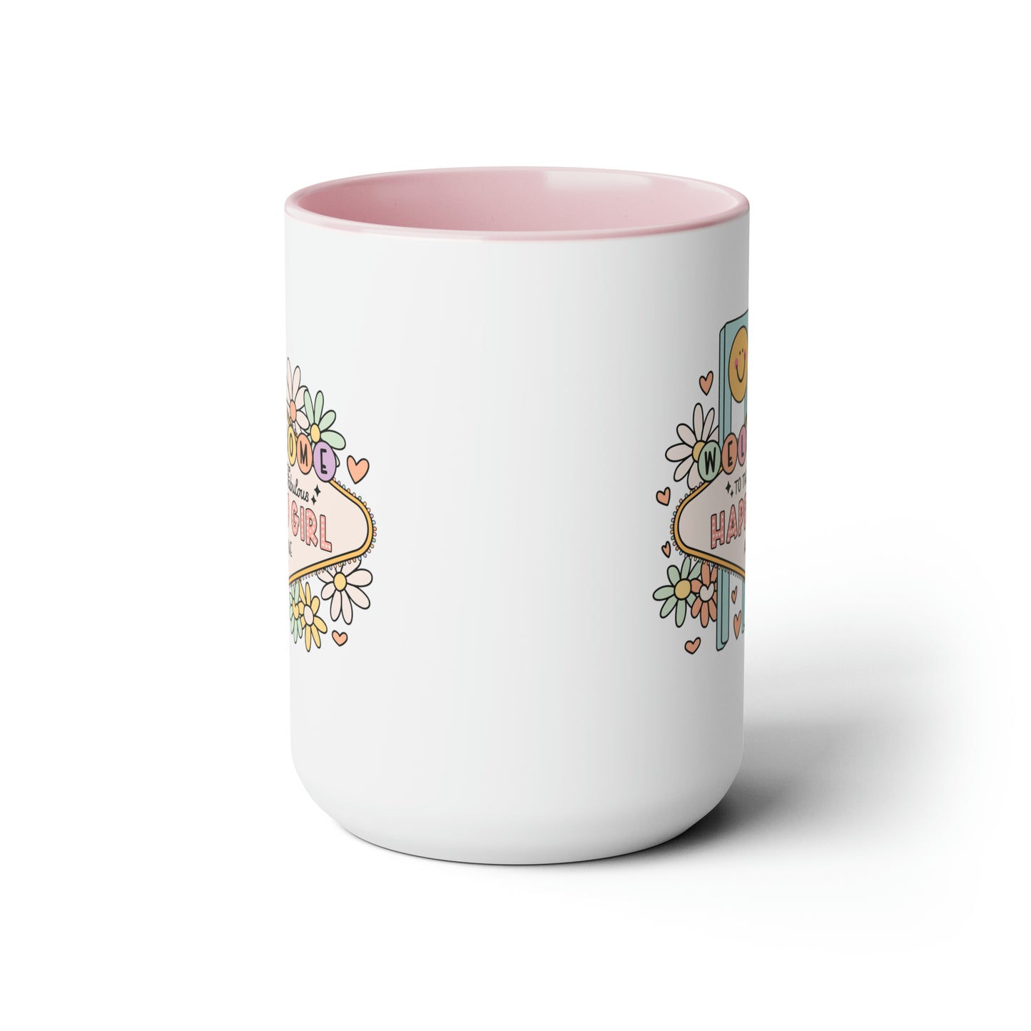 Happy Girl Two-Tone Coffee Mugs, 15oz