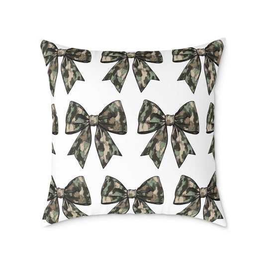 Croquette Camo Bows Square Poly Canvas Pillow