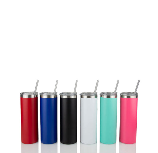 MIXED 20oz POWDER COATED SKINNY TUMBLERS - 1 OF EACH COLOR - 5 TOTAL